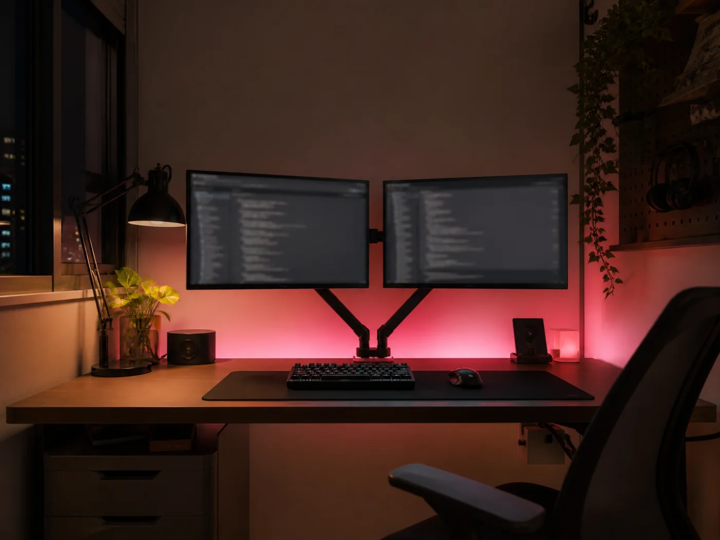 Dark ergonomic Indian developer workspace