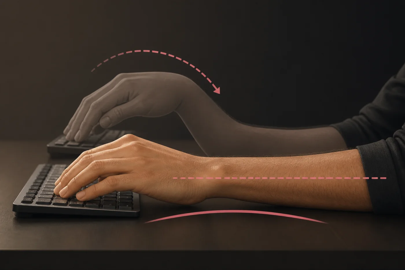 Illustration comparing bent and neutral wrist positions