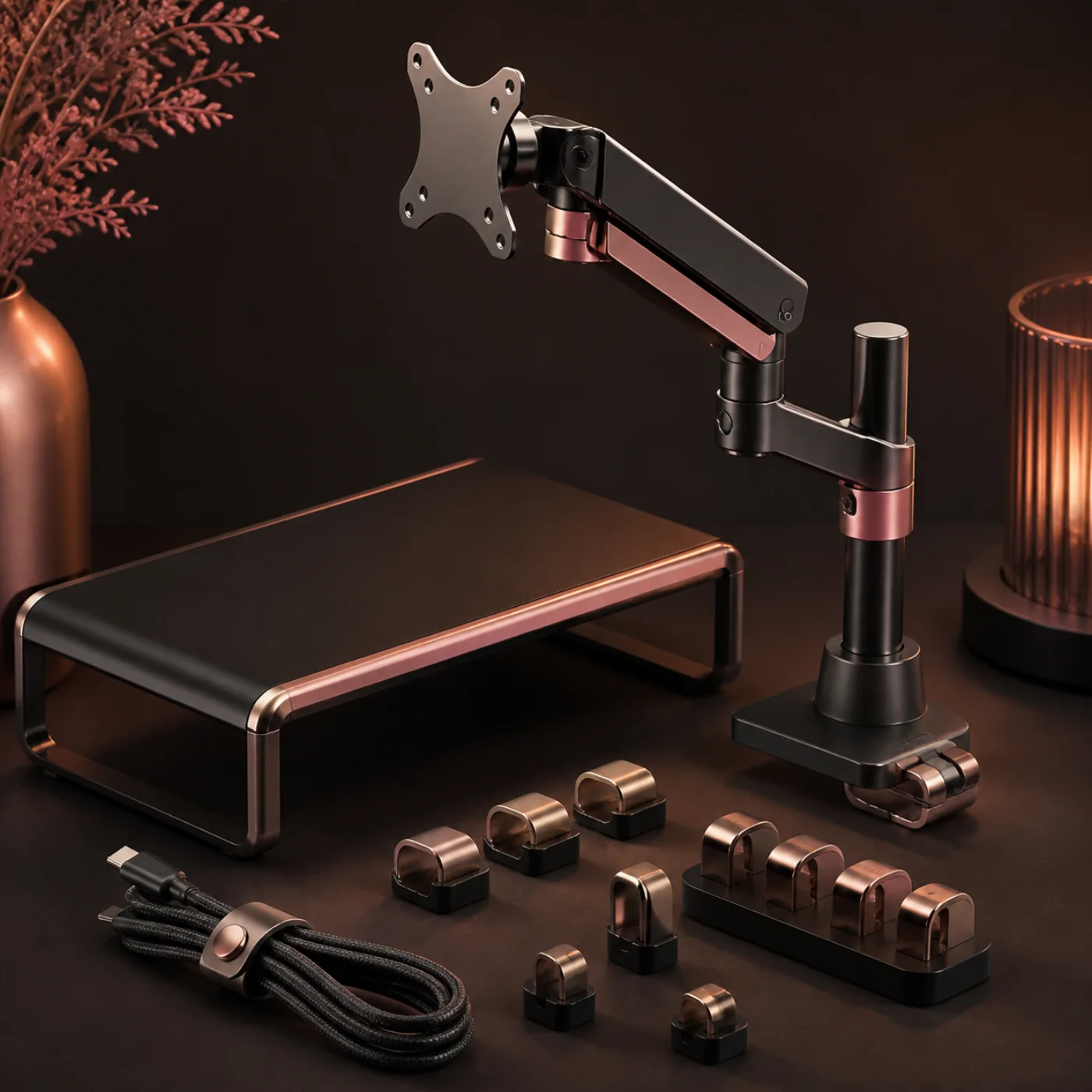 Screen Height Kit with monitor arm and cable clips