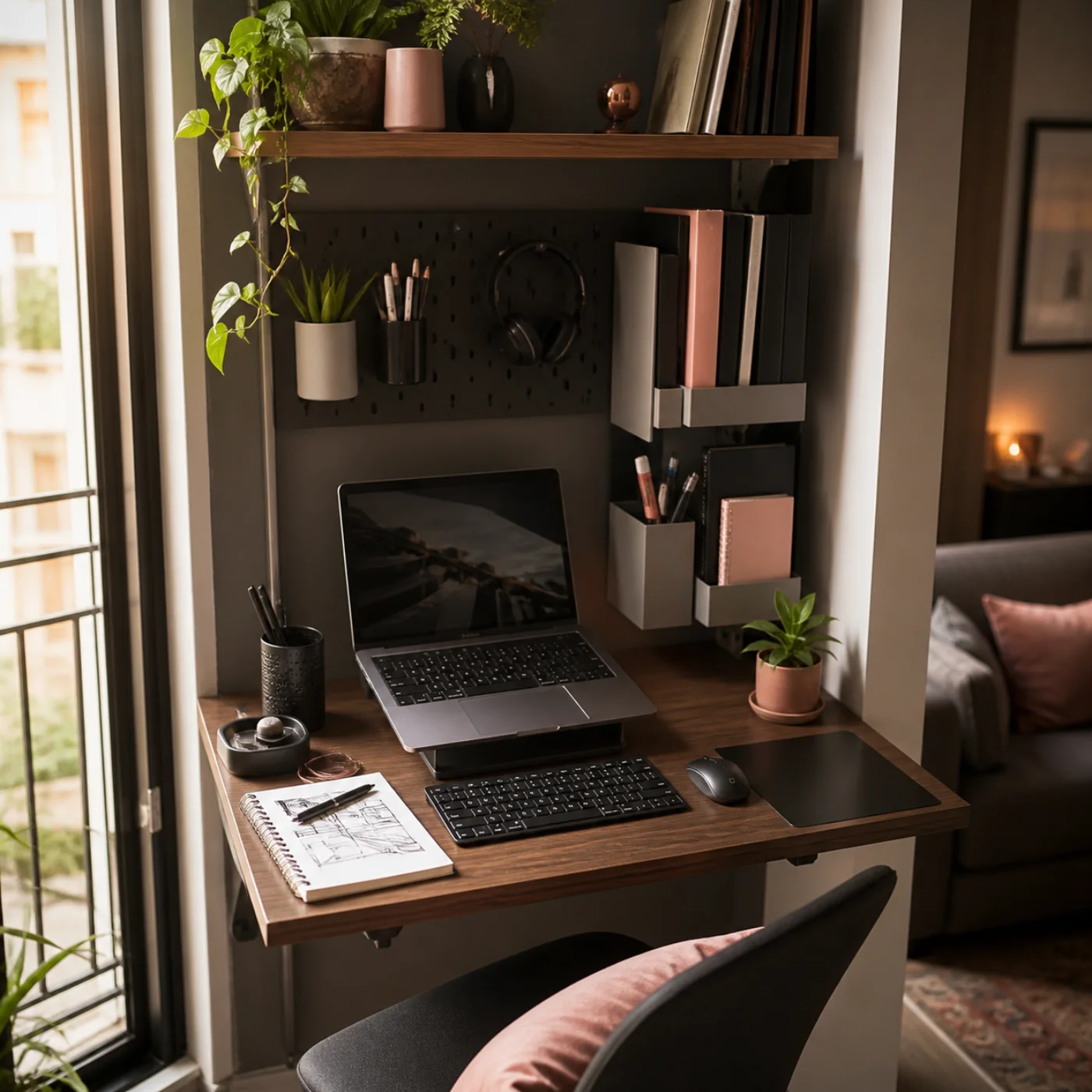 Organized compact apartment desk